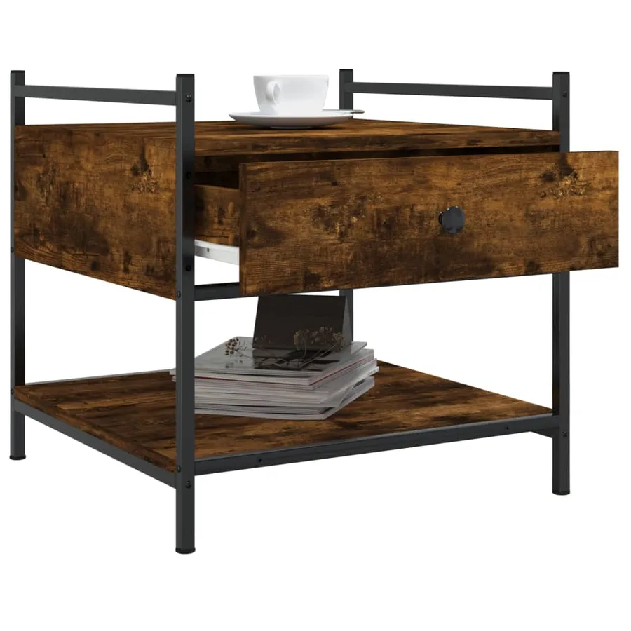 Table basse chêne fumé 50x50x50 cm bois d'ingénierie - 4