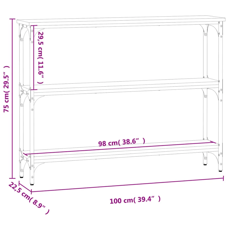 Table console chêne sonoma 100x22,5x75 cm bois d'ingénierie - 9