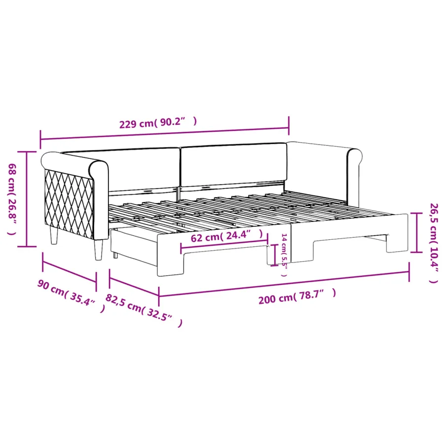 Lit de jour avec gigogne sans matelas gris clair 80x200 cm - 11