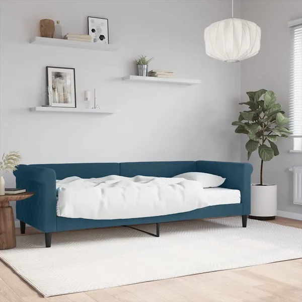 Lit de jour avec matelas bleu 80x200 cm velours