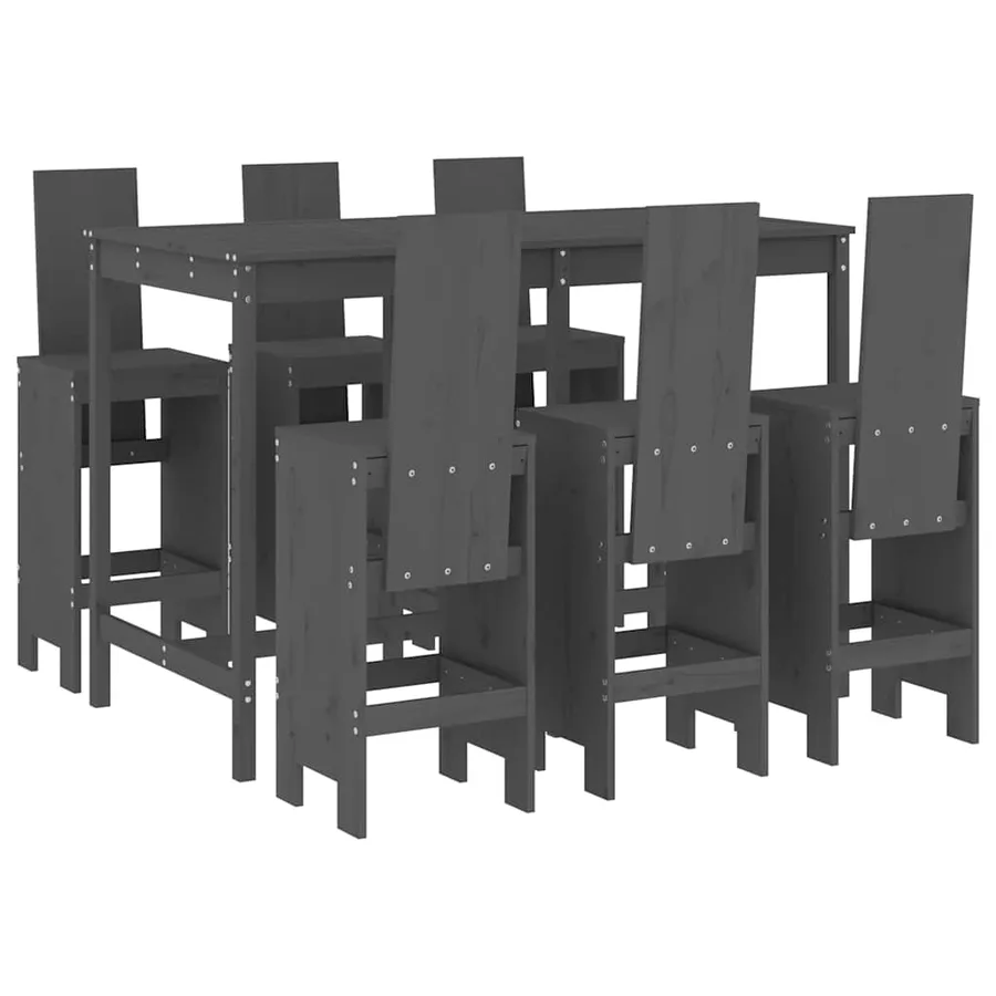 Ensemble de bar de jardin 7 pcs gris bois de pin massif - 2