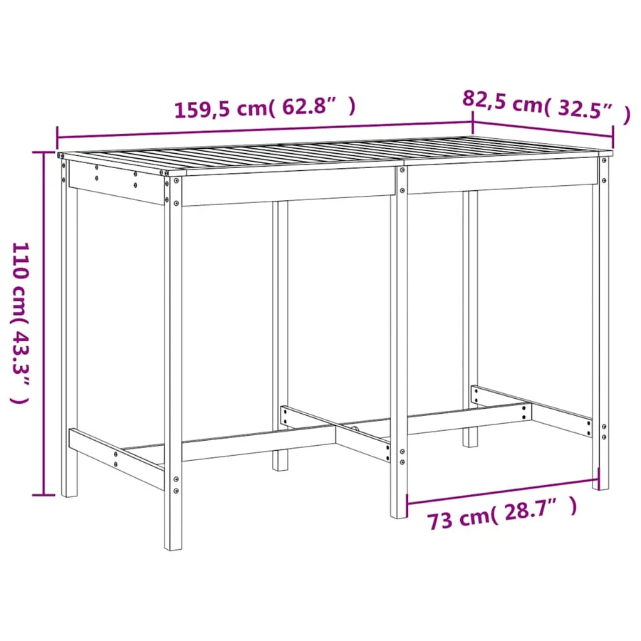 Ensemble de bar de jardin 7 pcs gris bois de pin massif - 9