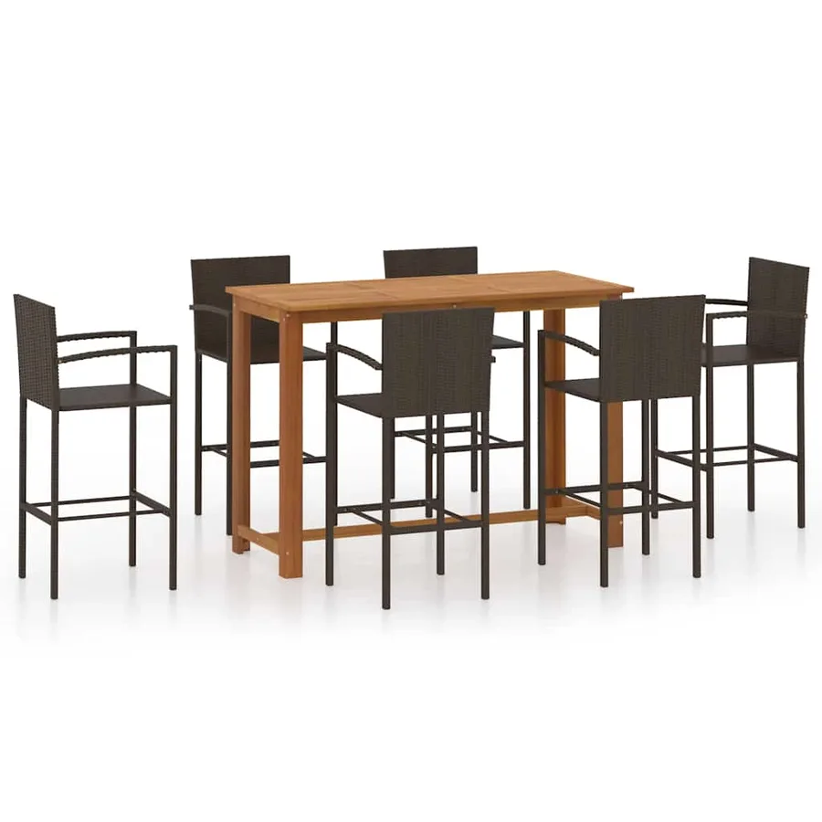 Ensemble de bar de jardin 7 pcs Marron - 2