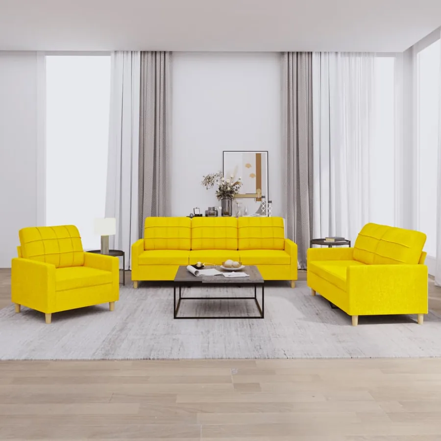 Ensemble de canapés 3 pcs avec coussins Jaune clair Tissu