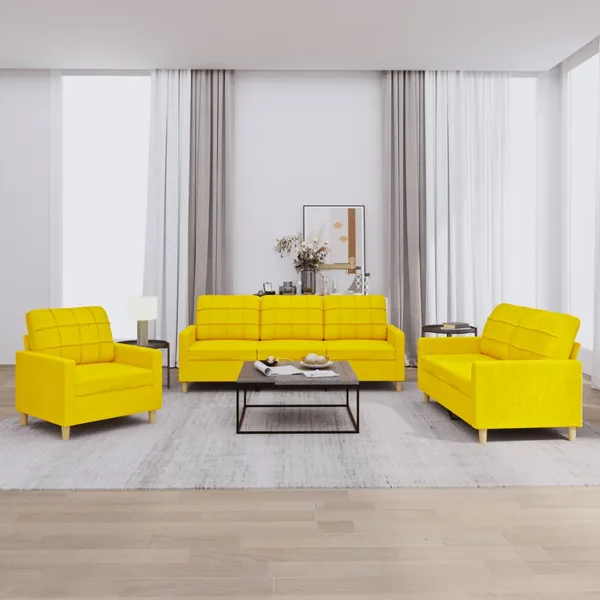Ensemble de canapés 3 pcs avec coussins Jaune clair Tissu