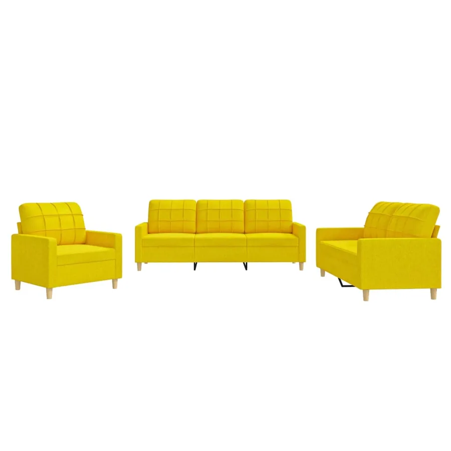 Ensemble de canapés 3 pcs avec coussins Jaune clair Tissu - 2