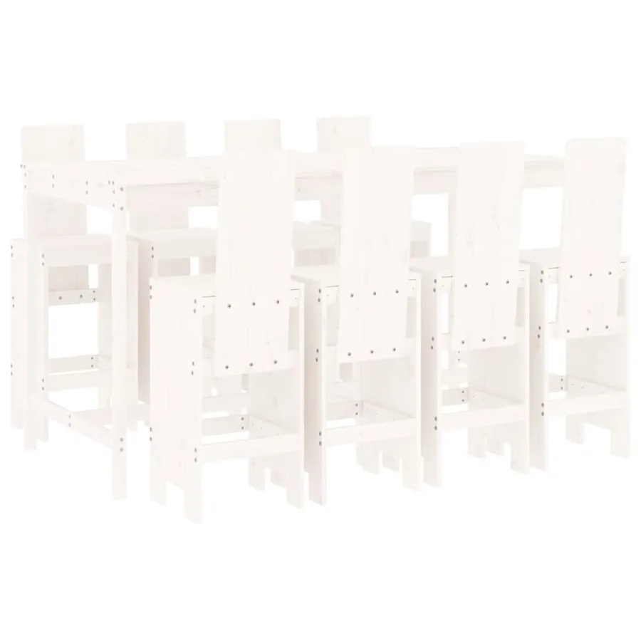 Ensemble de bar de jardin 9 pcs blanc bois de pin massif - 2