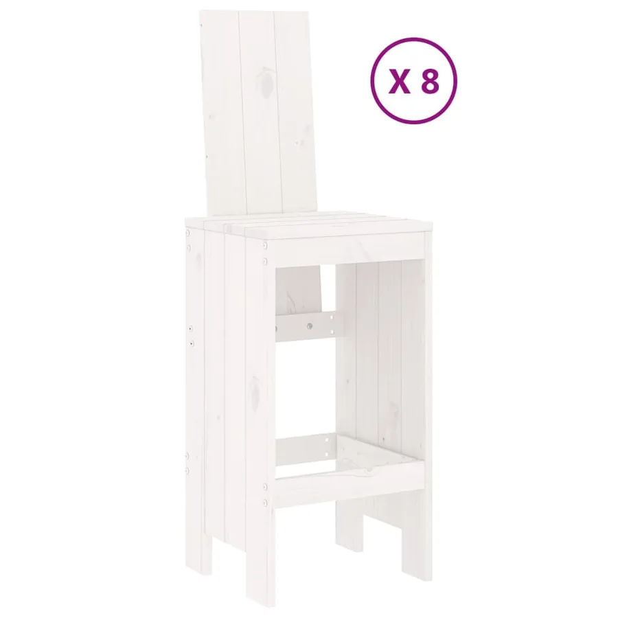 Ensemble de bar de jardin 9 pcs blanc bois de pin massif - 3