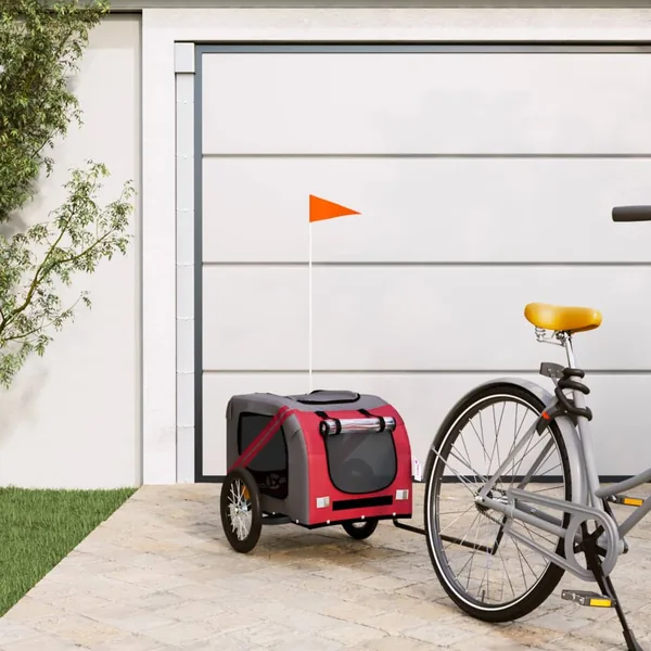 Remorque de vélo pour animaux de compagnie rouge et gris