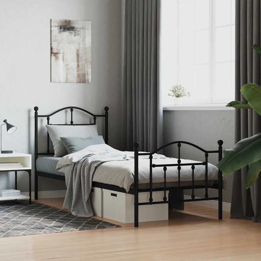 Cadre de lit métal sans matelas avec pied de lit noir 90x200 cm