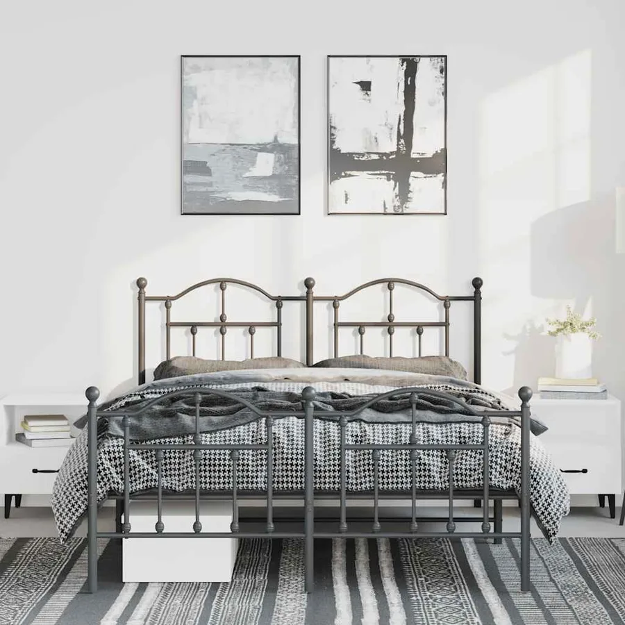 Cadre de lit métal sans matelas avec pied de lit noir 150x200cm - 4