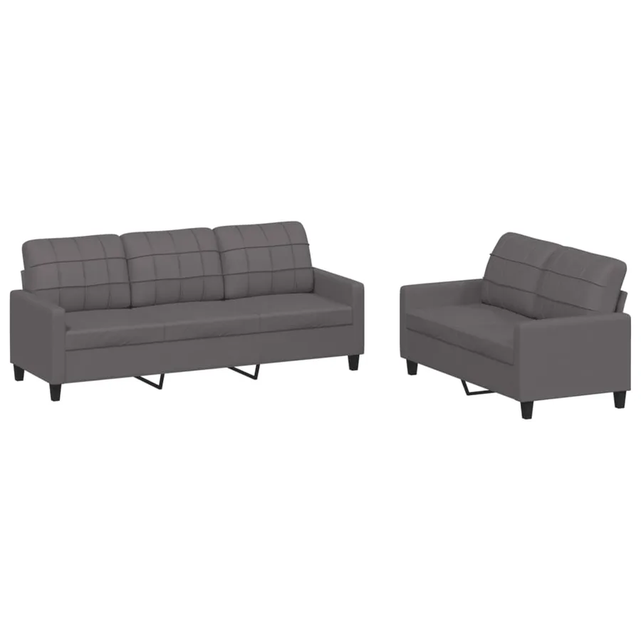 Ensemble de canapés 2 pcs avec coussins Gris Similicuir - 2