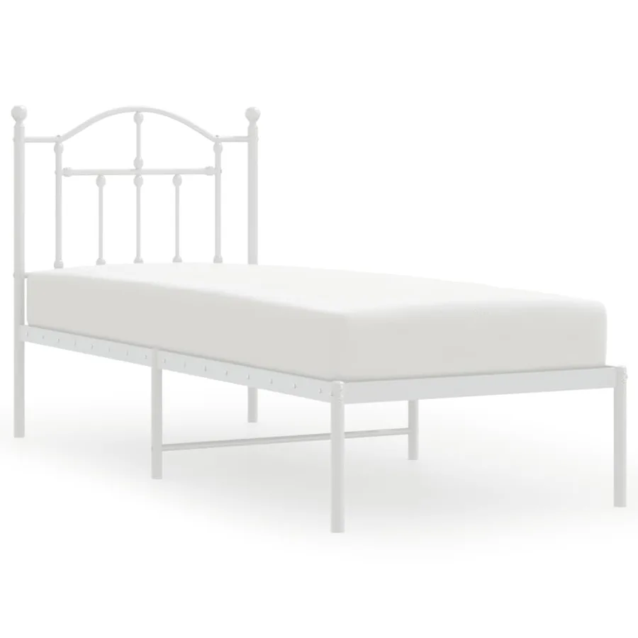 Cadre de lit métal sans matelas avec tête de lit blanc 75x190cm - 2