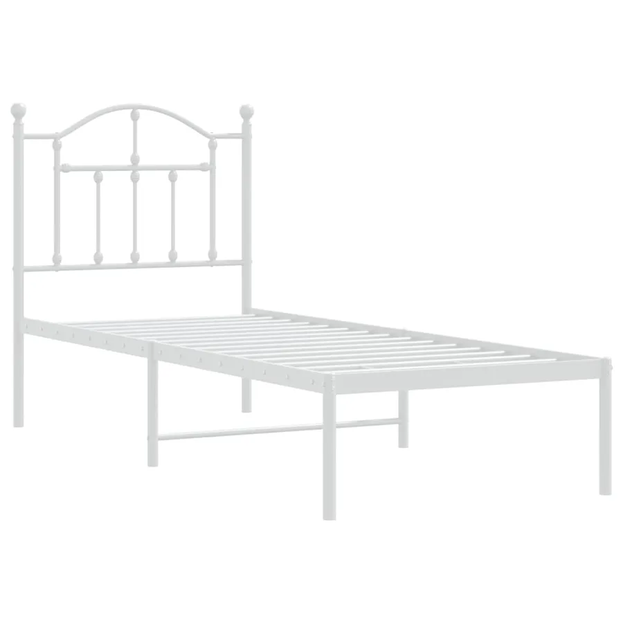 Cadre de lit métal sans matelas avec tête de lit blanc 75x190cm - 3