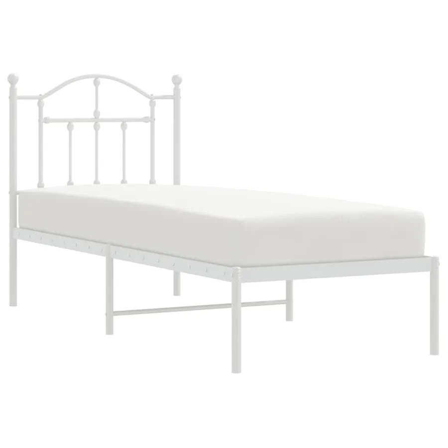 Cadre de lit métal sans matelas avec tête de lit blanc 75x190cm - 4