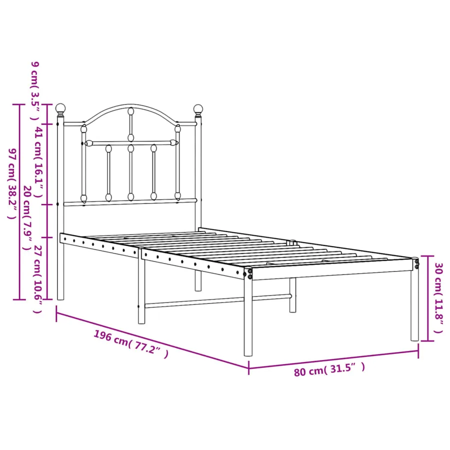 Cadre de lit métal sans matelas avec tête de lit blanc 75x190cm - 9