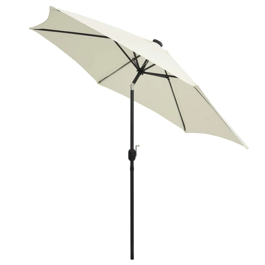 Parasol de jardin et lumières LED mât en aluminium blanc sable - 3