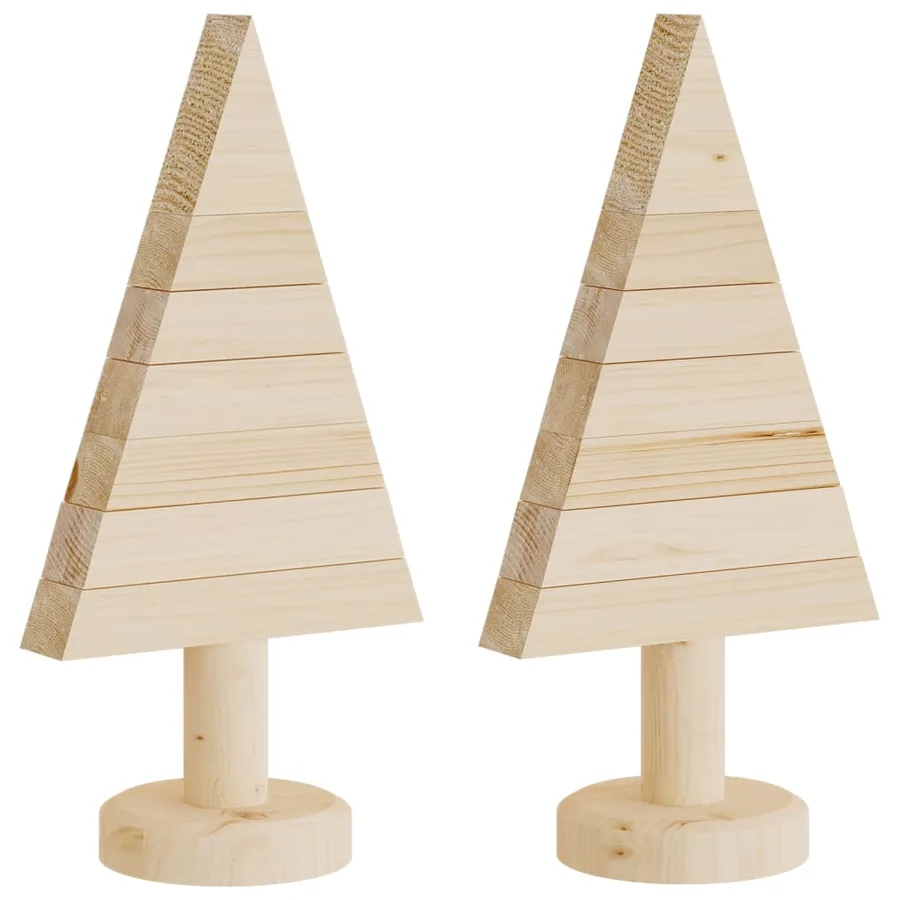 Arbres de Noël en bois pour décoration 2 pcs 30 cm pin massif - 2