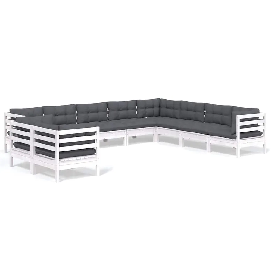 Salon de jardin 10 pcs avec coussins blanc bois de pin massif - 2