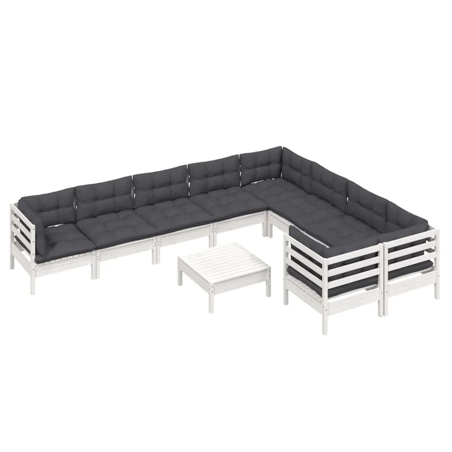 Salon de jardin 10 pcs avec coussins blanc bois de pin - 3