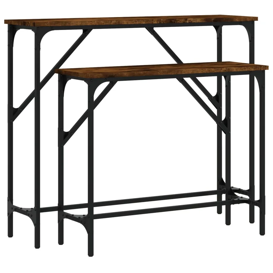 Tables console 2 pcs chêne fumé bois d'ingénierie - 2