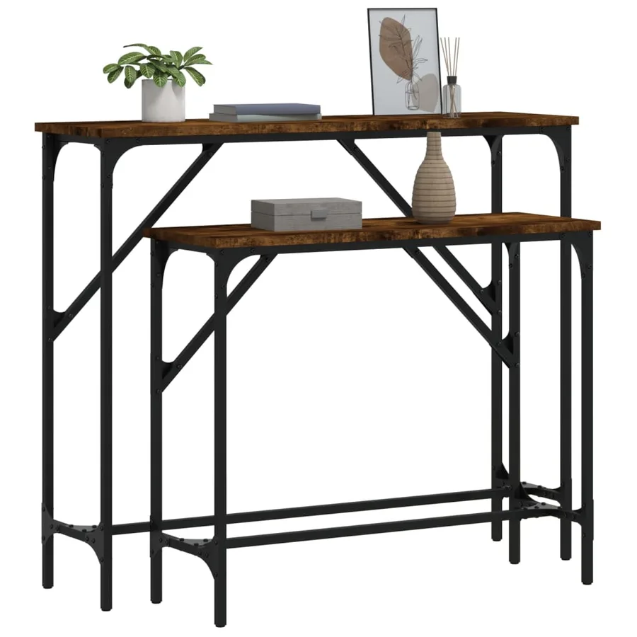 Tables console 2 pcs chêne fumé bois d'ingénierie - 3
