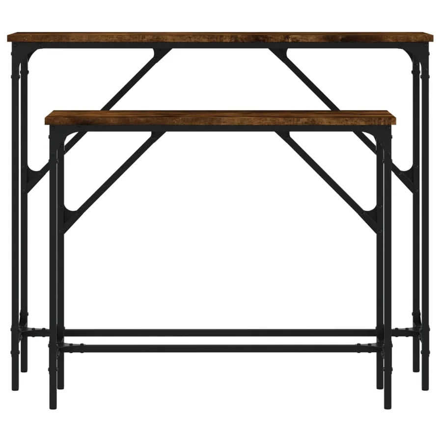 Tables console 2 pcs chêne fumé bois d'ingénierie - 4