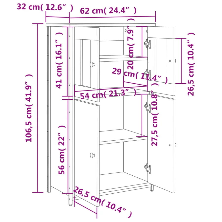 Buffet haut chêne sonoma 62x32x106,5 cm bois d'ingénierie - 10