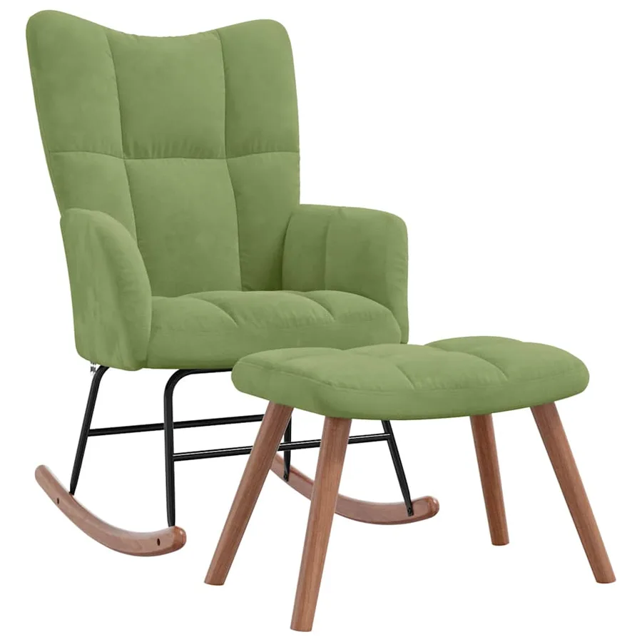 Chaise à bascule avec repose-pied Vert clair Velours - 2