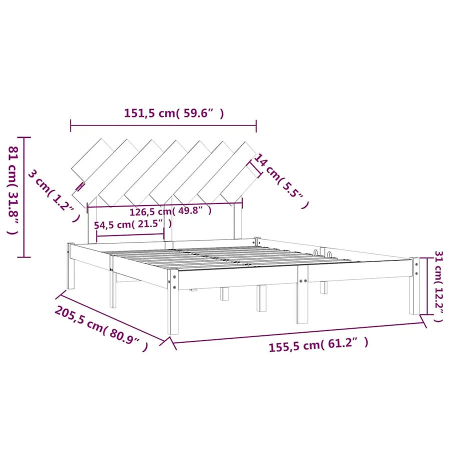 Cadre de lit sans matelas 150x200 cm bois massif - 6