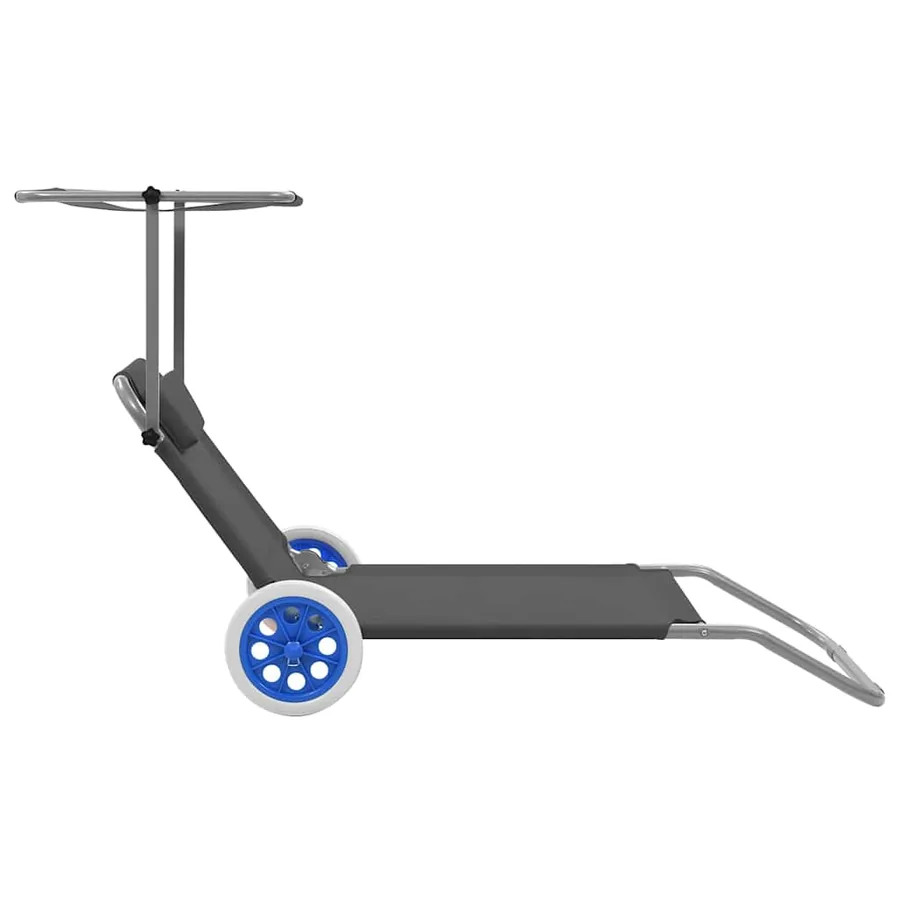 Chaise longue pliable avec auvent et roues Acier Bleu - 13
