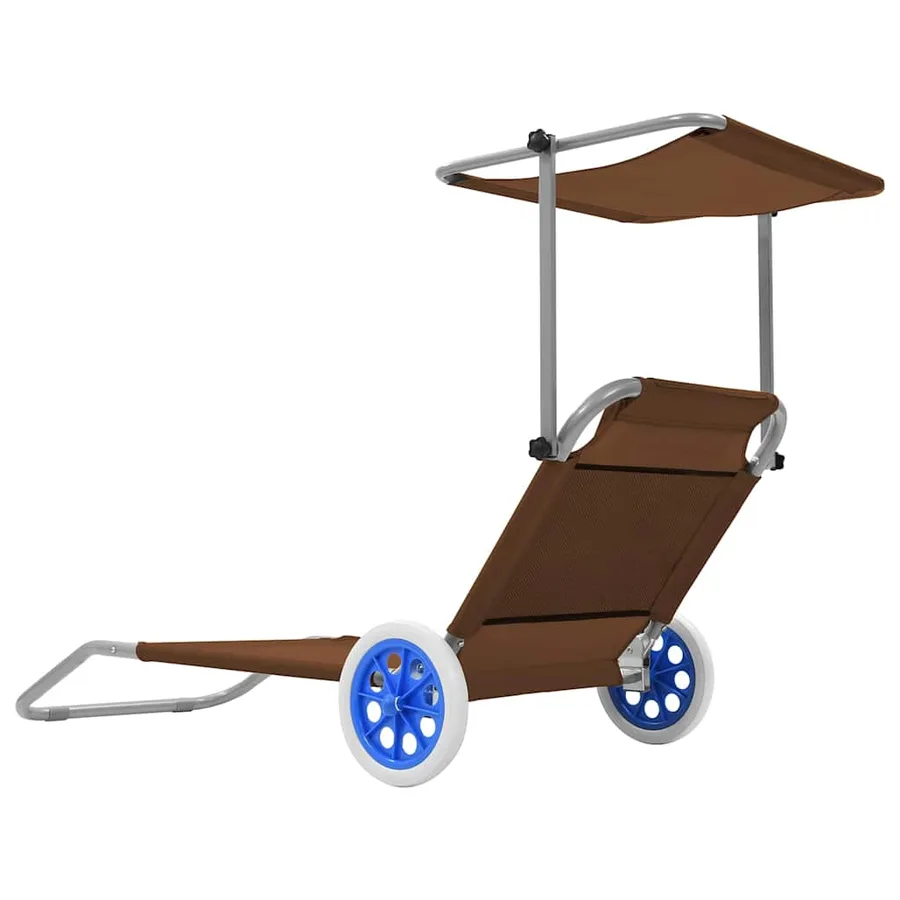 Chaise longue pliable avec auvent et roues Acier Bleu - 34