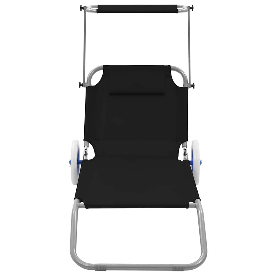 Chaise longue pliable avec auvent et roues Acier Bleu - 42