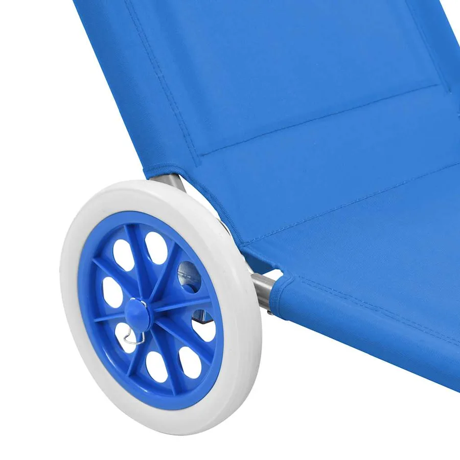 Chaise longue pliable avec auvent et roues Acier Bleu - 8