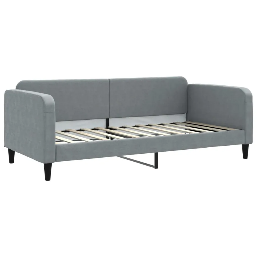 Lit de jour avec gigogne et tiroirs gris clair 90x200 cm tissu - 4