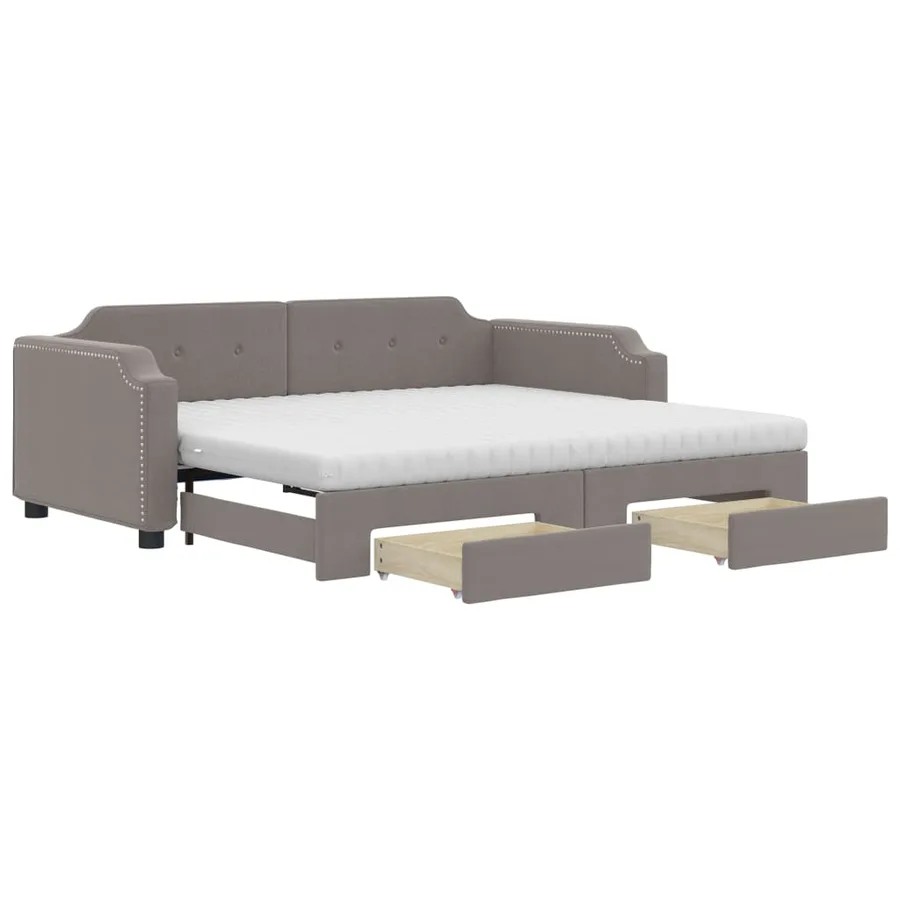 Lit de jour avec gigogne et tiroirs taupe 100x200 cm tissu - 2