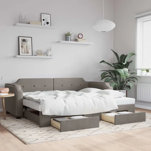 Lit de jour avec gigogne et tiroirs sans matelas taupe 80x200cm