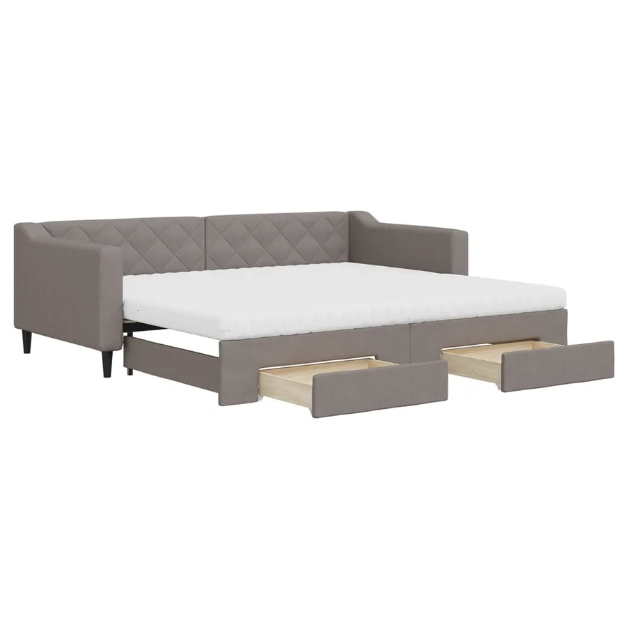 Lit de jour avec gigogne et tiroirs taupe 90x200 cm tissu - 2