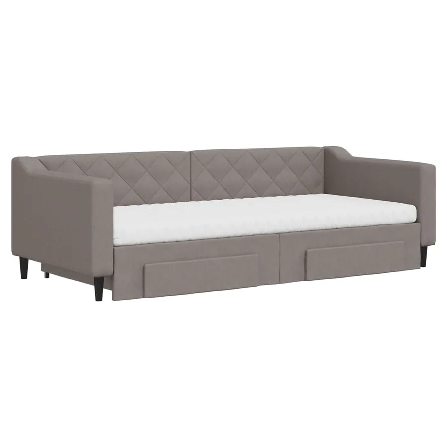 Lit de jour avec gigogne et tiroirs taupe 90x200 cm tissu - 3
