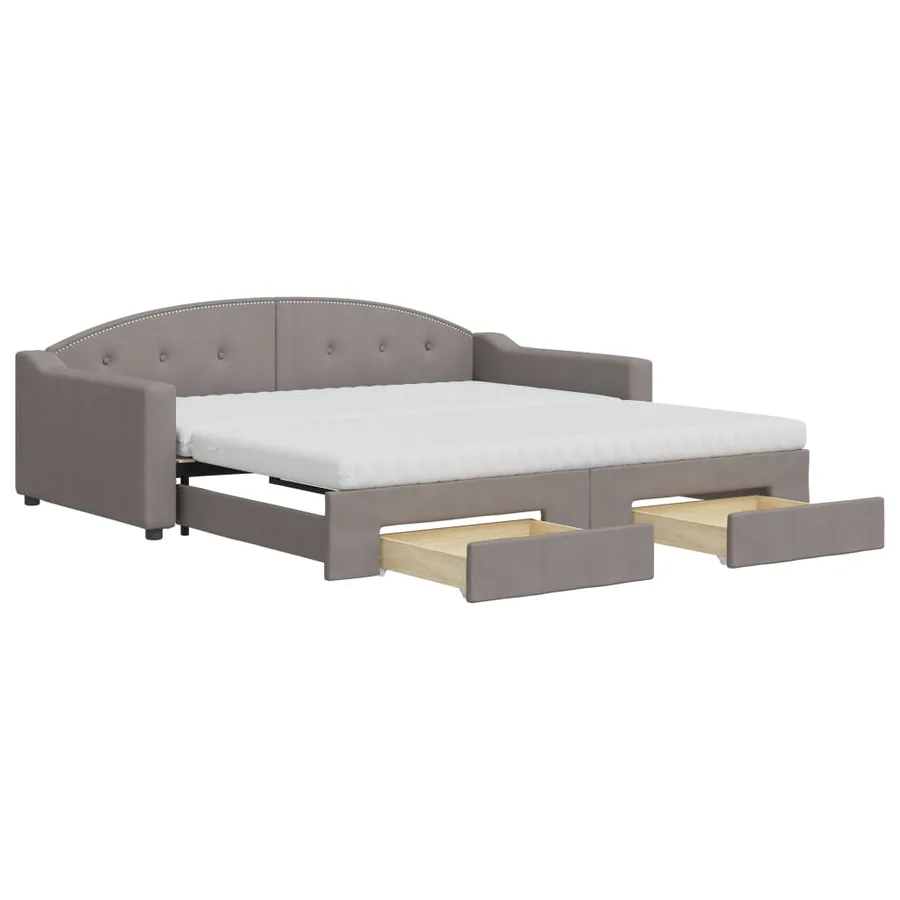 Lit de jour avec gigogne et tiroirs taupe 100x200 cm tissu - 2