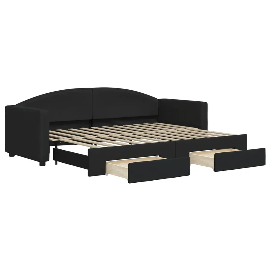 Lit de jour avec gigogne et tiroirs sans matelas noir 80x200 cm - 2