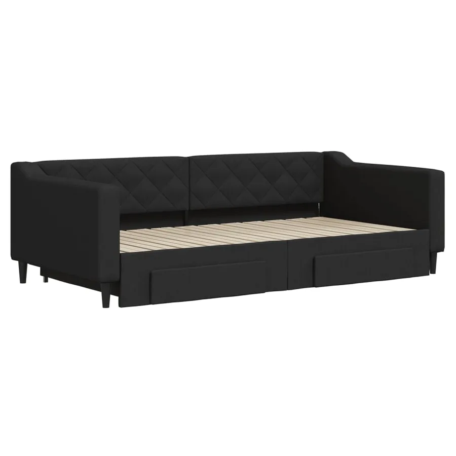 Lit de jour avec gigogne et tiroirs sans matelas noir 100x200cm - 3