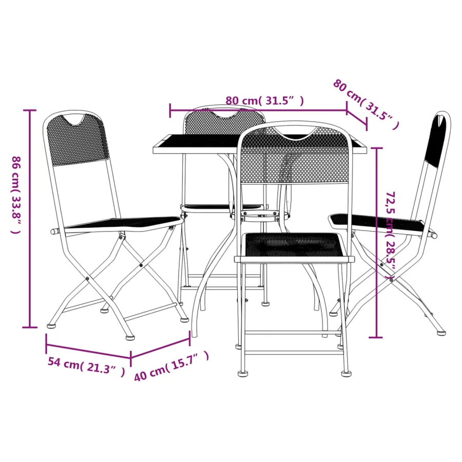 Ensemble à manger de jardin 5 pcs anthracite métal maille - 9