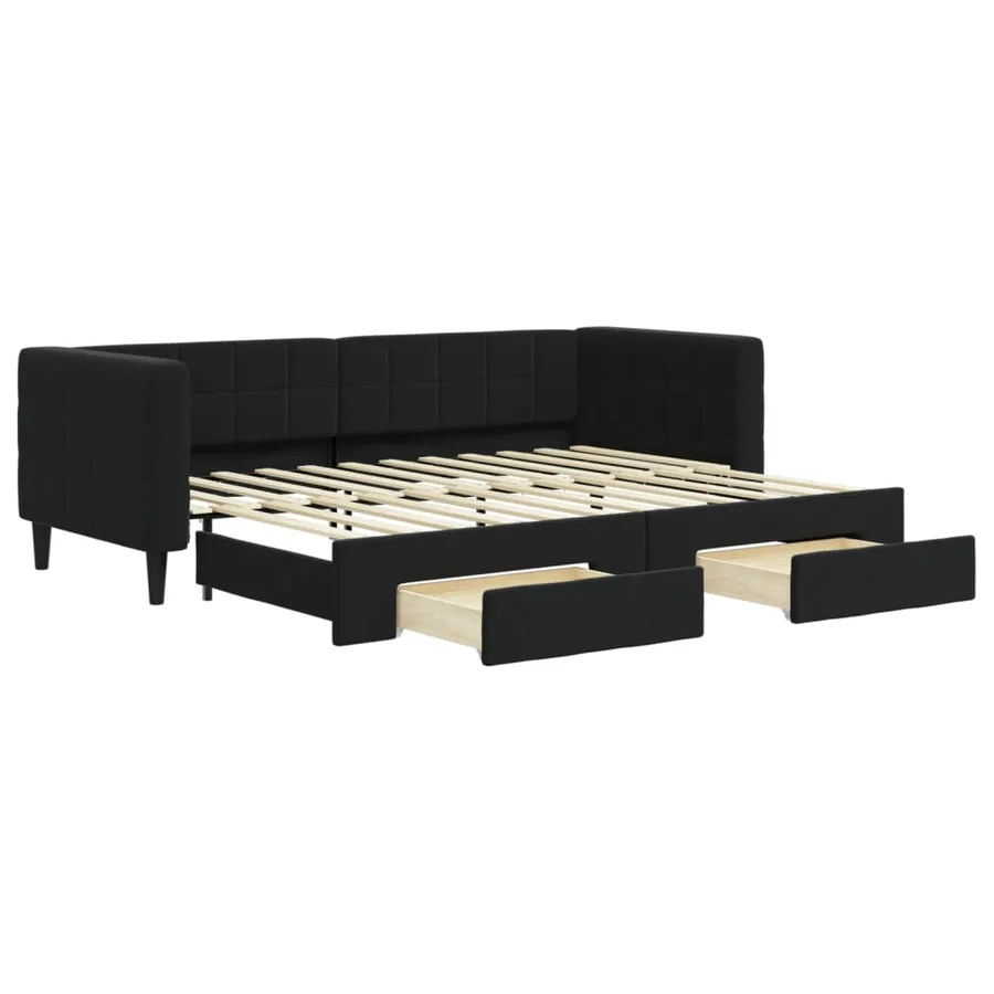 Lit de jour avec gigogne et tiroirs sans matelas noir 80x200 cm - 2