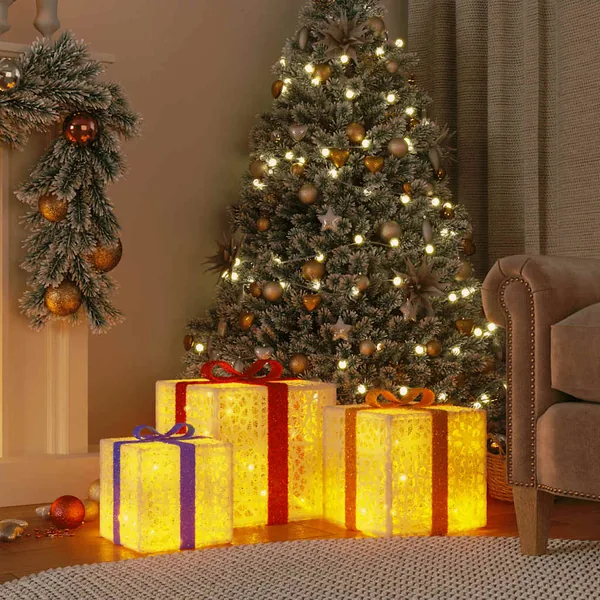 Boîtes de Noël lumineuses 3 pcs 64 LED blanc chaud