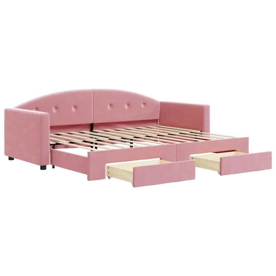 Lit de jour avec gigogne et tiroirs sans matelas rose 80x200 cm - 2