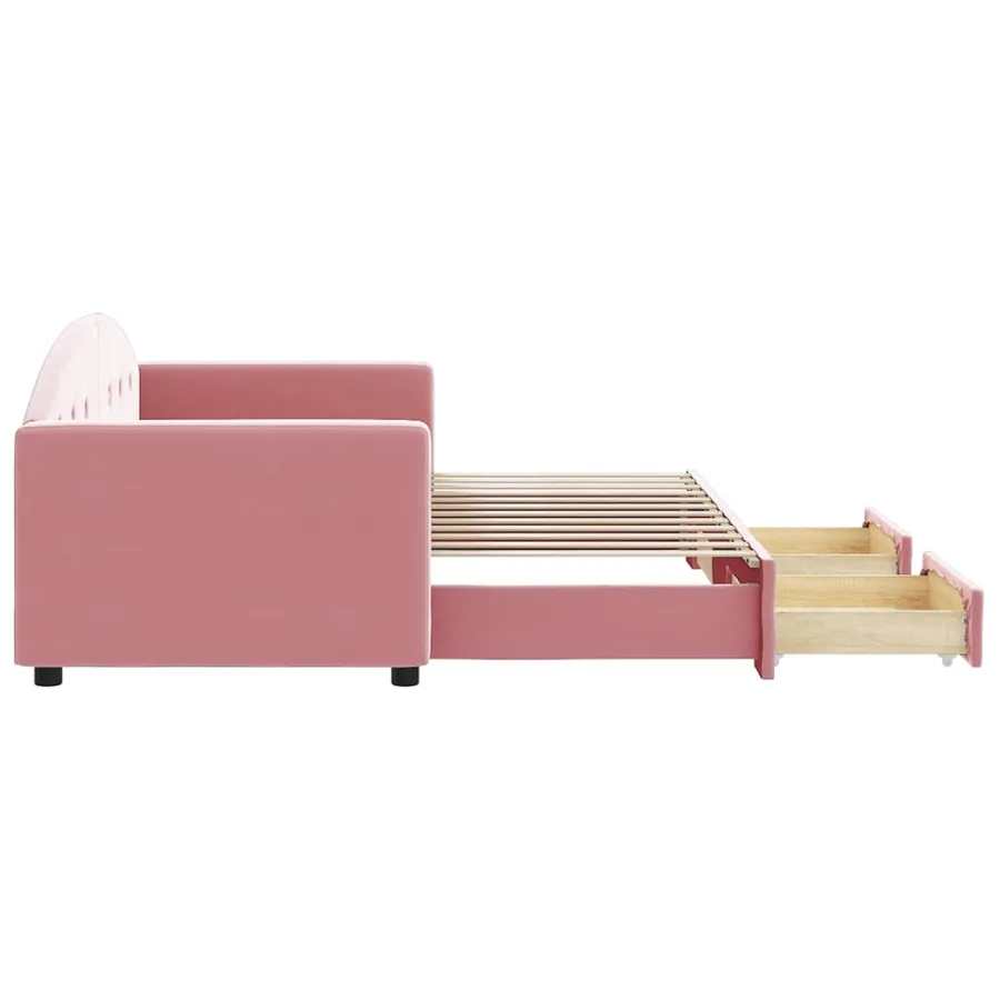 Lit de jour avec gigogne et tiroirs sans matelas rose 80x200 cm - 4