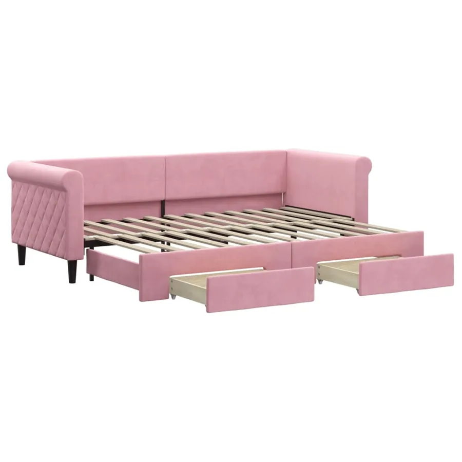 Lit de jour avec gigogne et tiroirs sans matelas rose 80x200 cm - 2