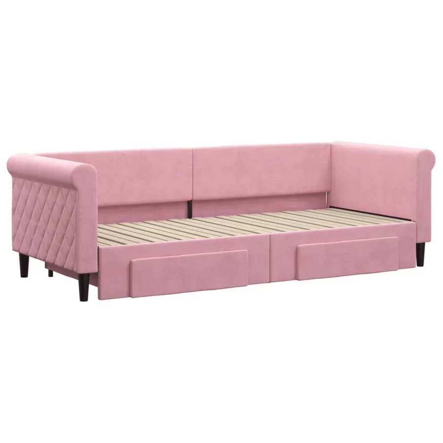 Lit de jour avec gigogne et tiroirs sans matelas rose 80x200 cm - 3