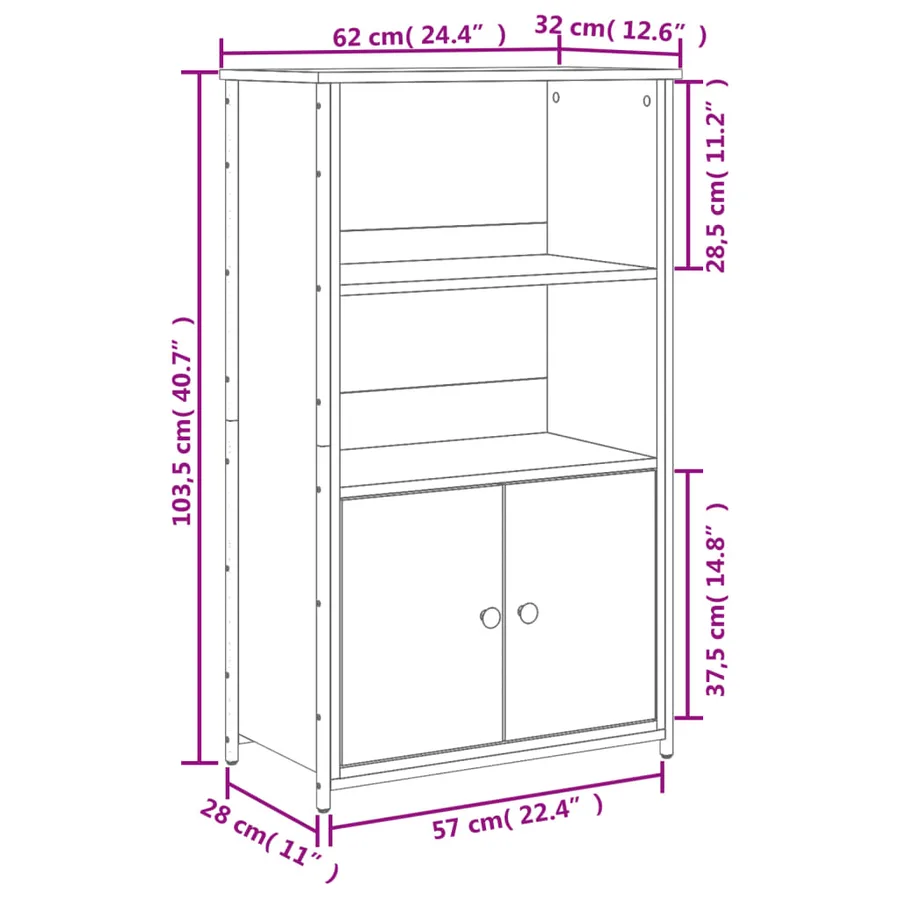 Buffet haut chêne marron 62x32x103,5 cm bois d'ingénierie - 10